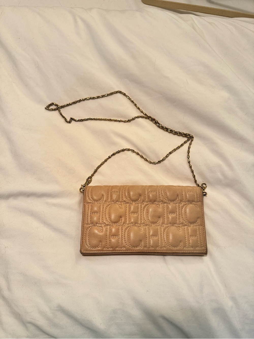 Carolina Herrera Tan Quilted CH Logo Chain Crossbody